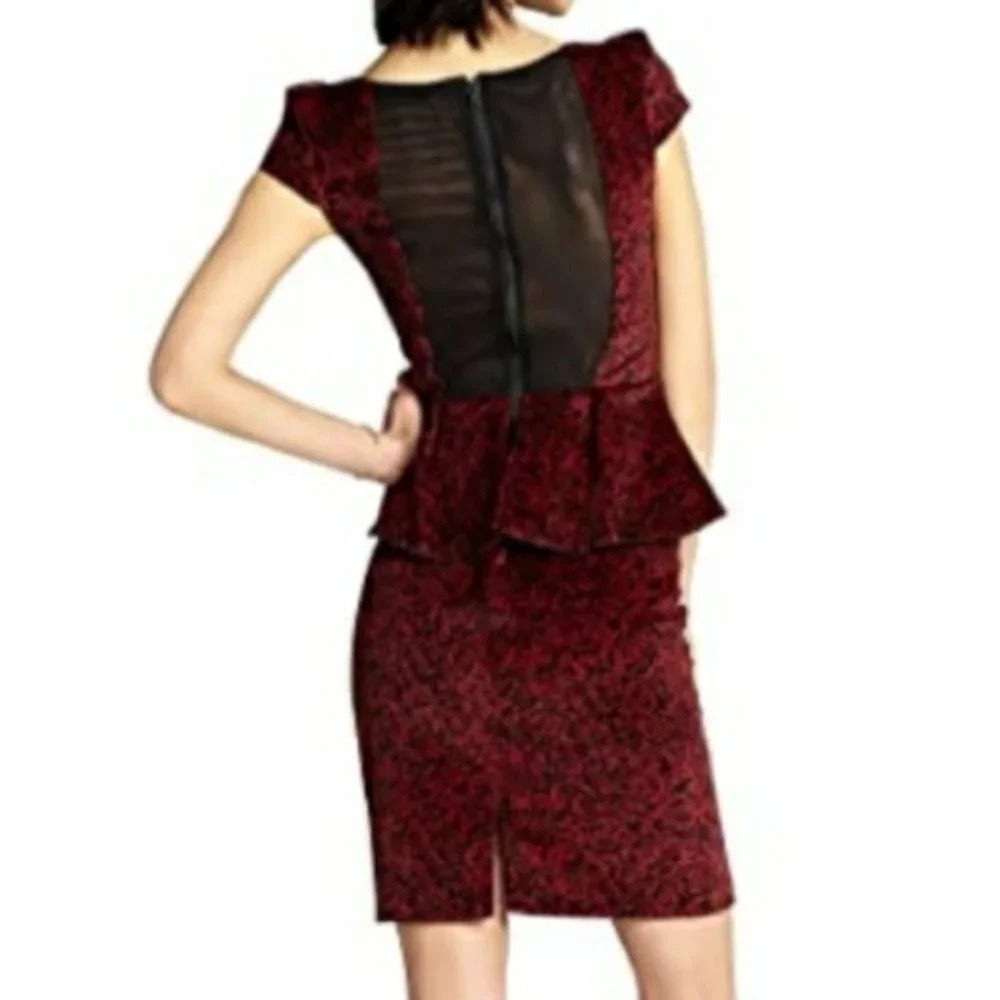 Alice + Olivia Red Rose Velvet Peplum Dress $495 - Picture 3 of 11